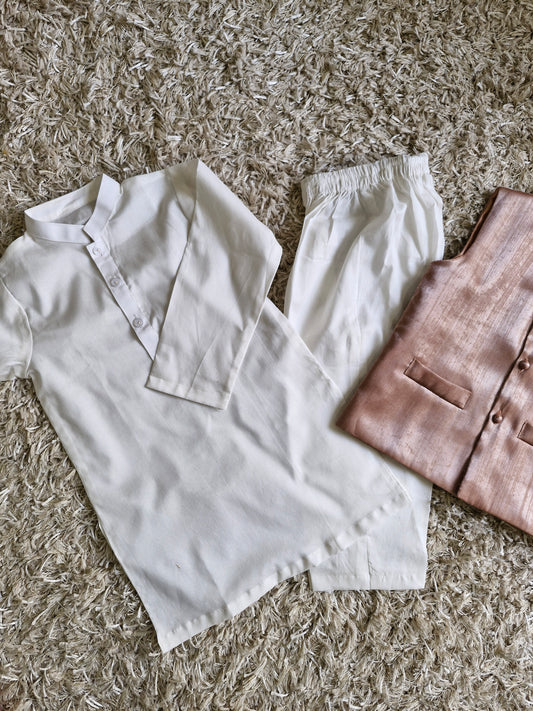 White Kurta Pajama with Sheesha Silk Waistcoat